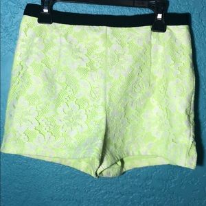 Neon yellow & white flower lace high waist shorts